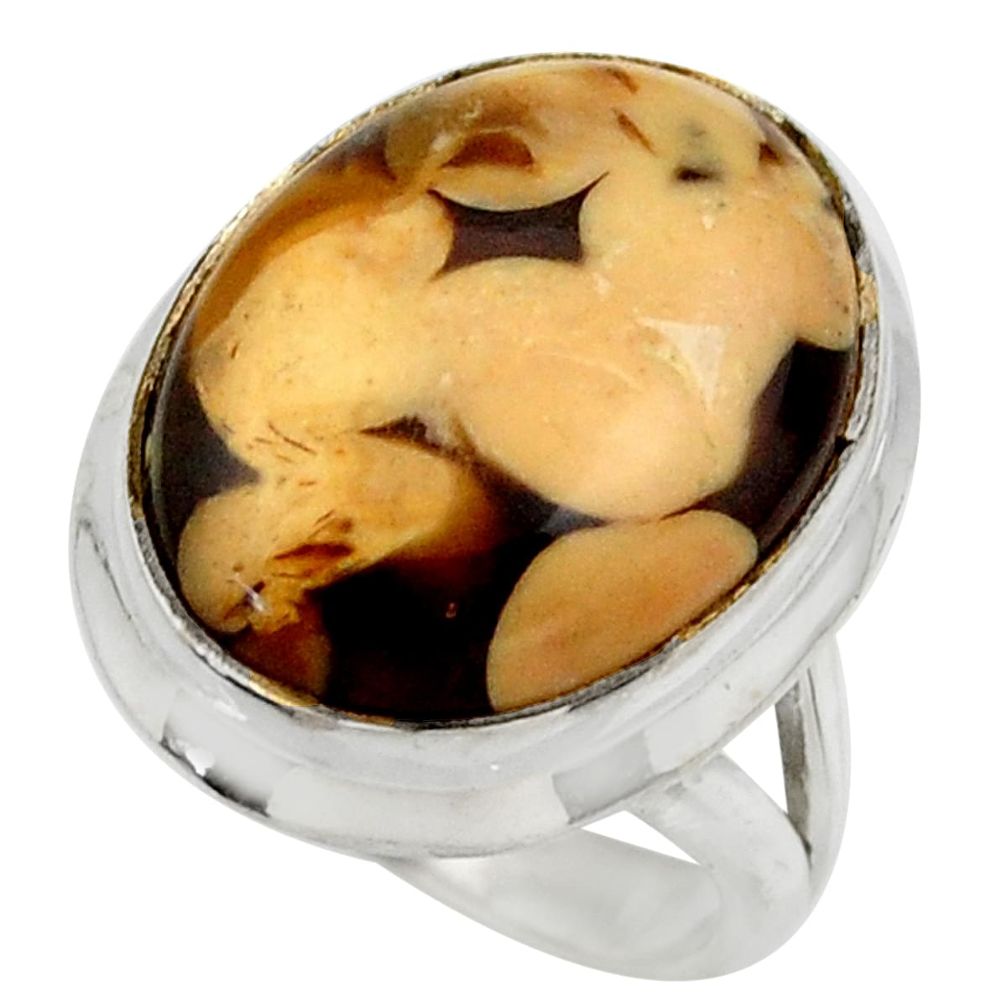 Natural peanut petrified wood fossil 925 silver solitaire ring size 7 r28696