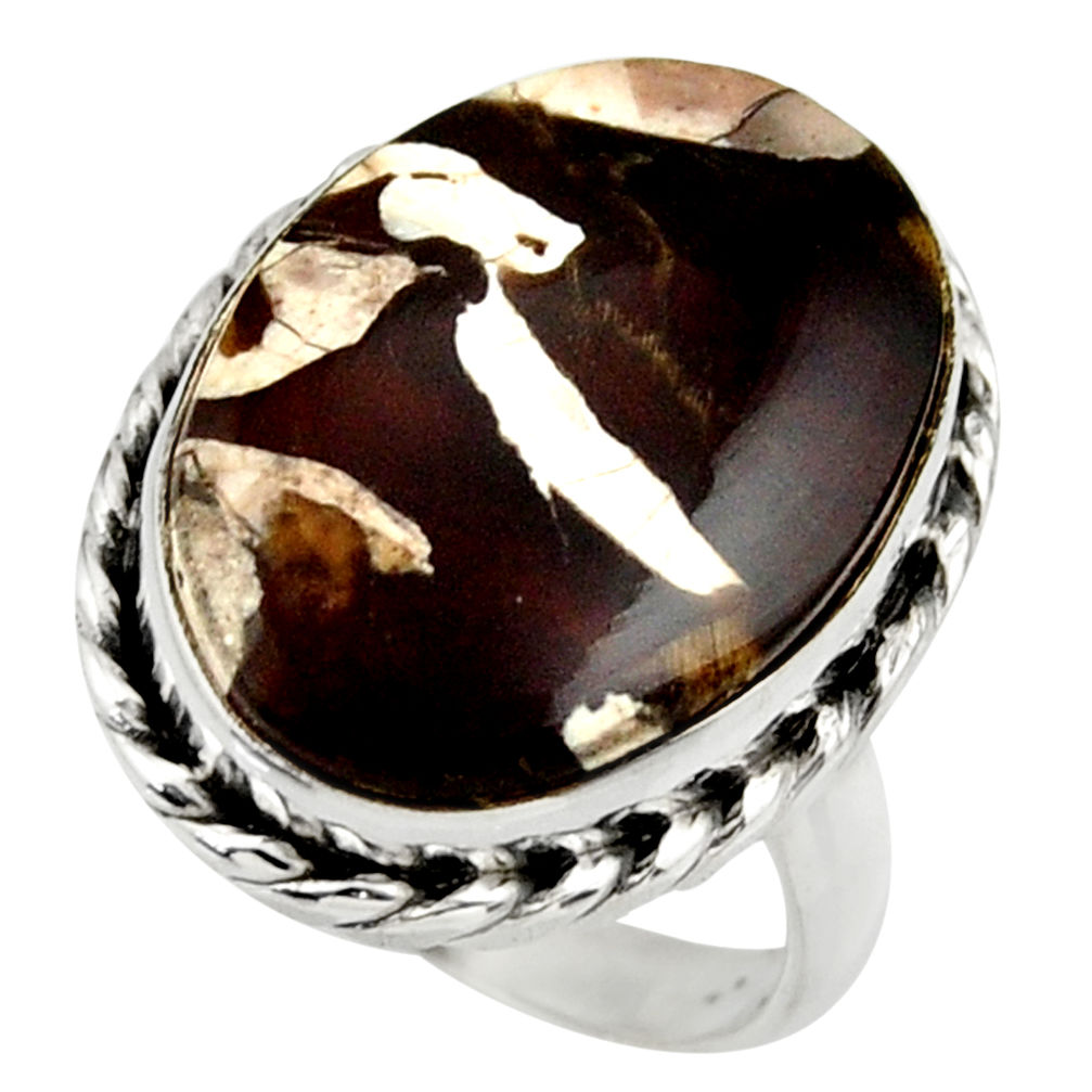 Natural peanut petrified wood fossil 925 silver solitaire ring size 7 r28697