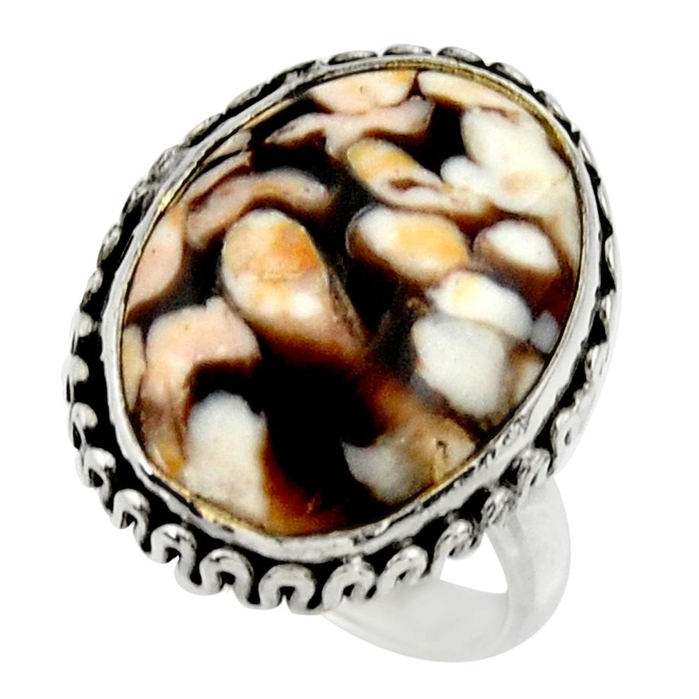 Natural peanut petrified wood fossil 925 silver solitaire ring size 8 r28666