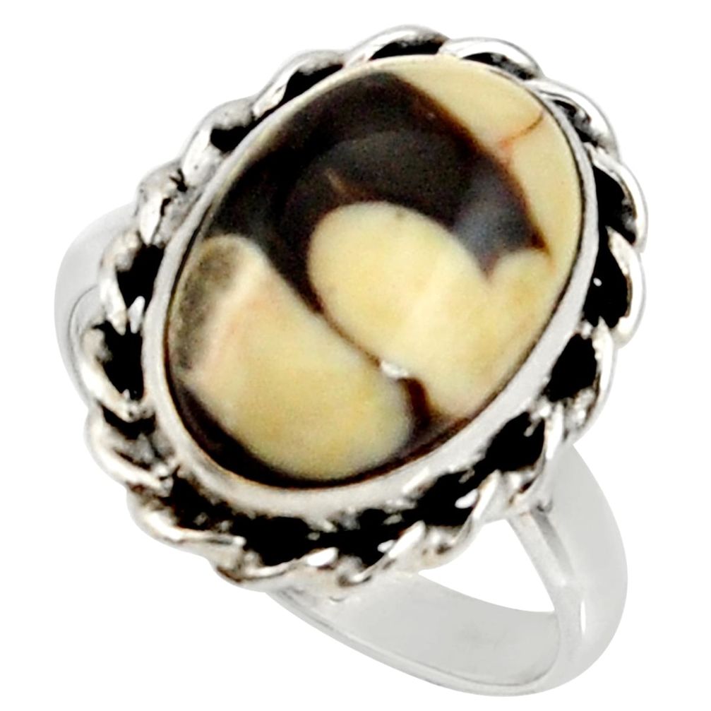 Natural peanut petrified wood fossil 925 silver solitaire ring size 9 r28163