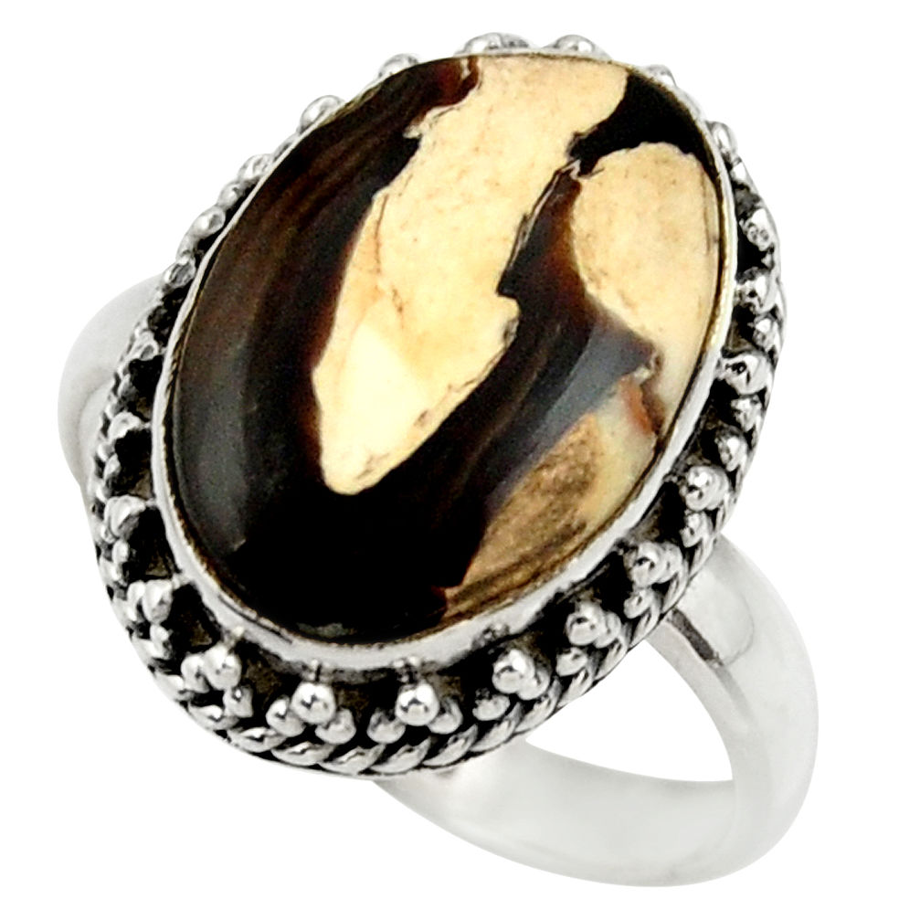 Natural peanut petrified wood fossil 925 silver solitaire ring size 9 r28693