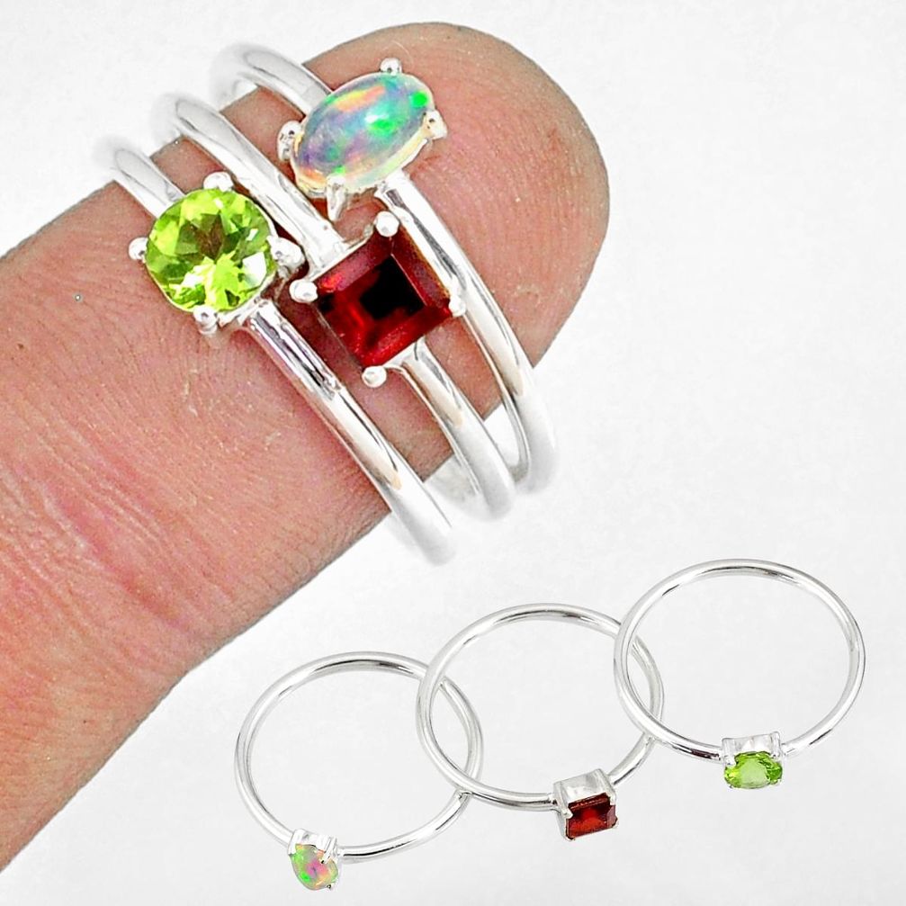 2.98cts natural peridot ethiopian opal 925 silver stackable ring size 8 r79897