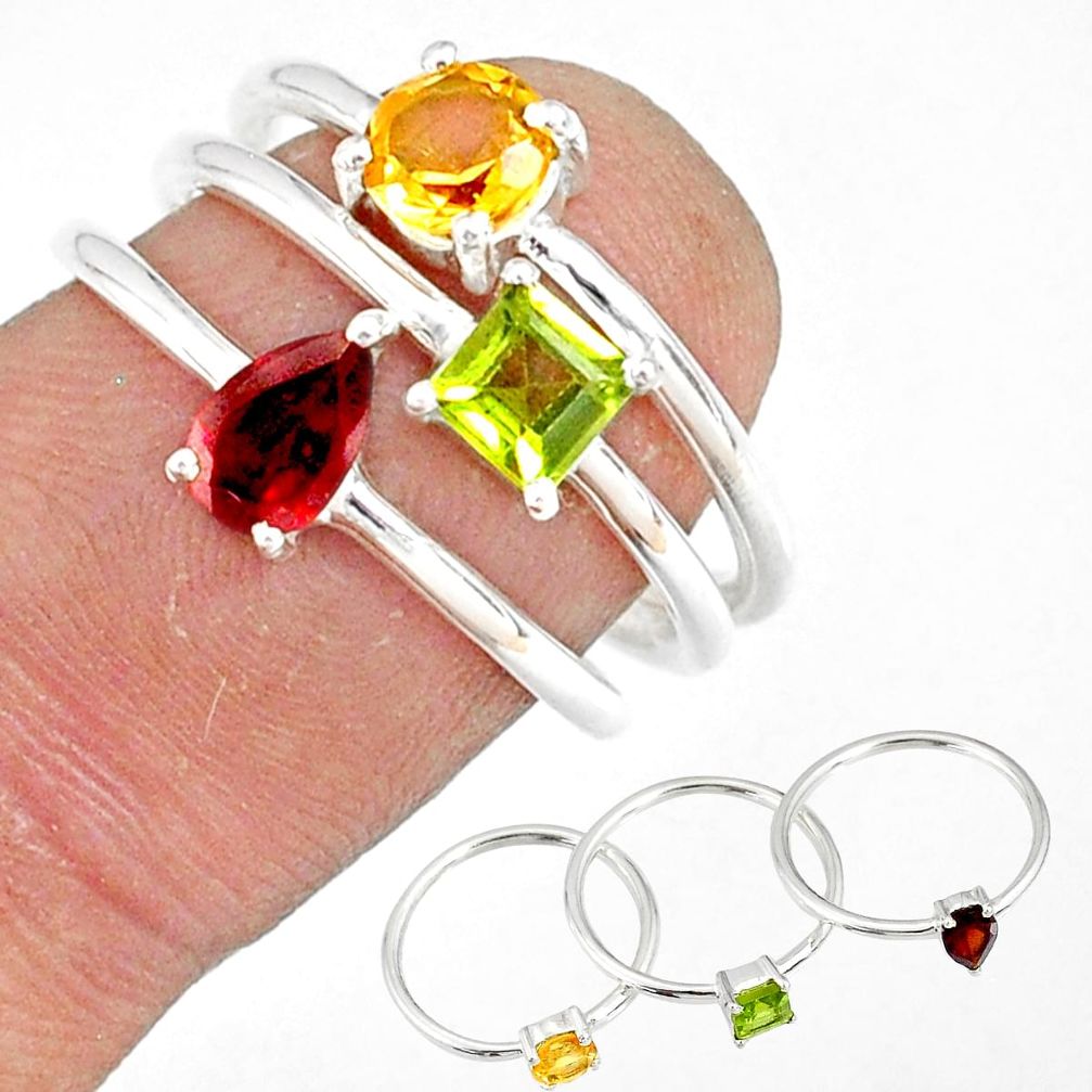 2.82cts natural peridot garnet citrine 925 silver stackable ring size 7 r79859