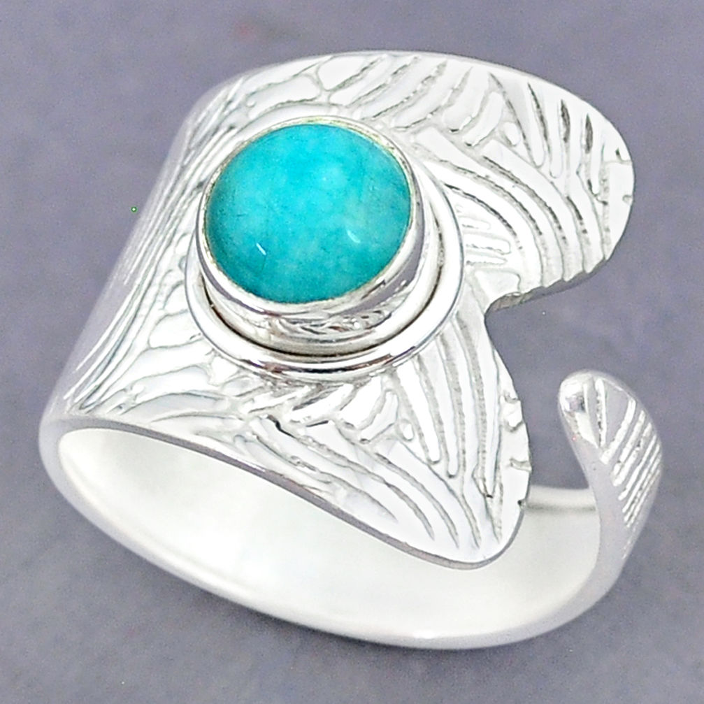 3.12cts natural peruvian amazonite 925 silver adjustable ring size 9 r90512