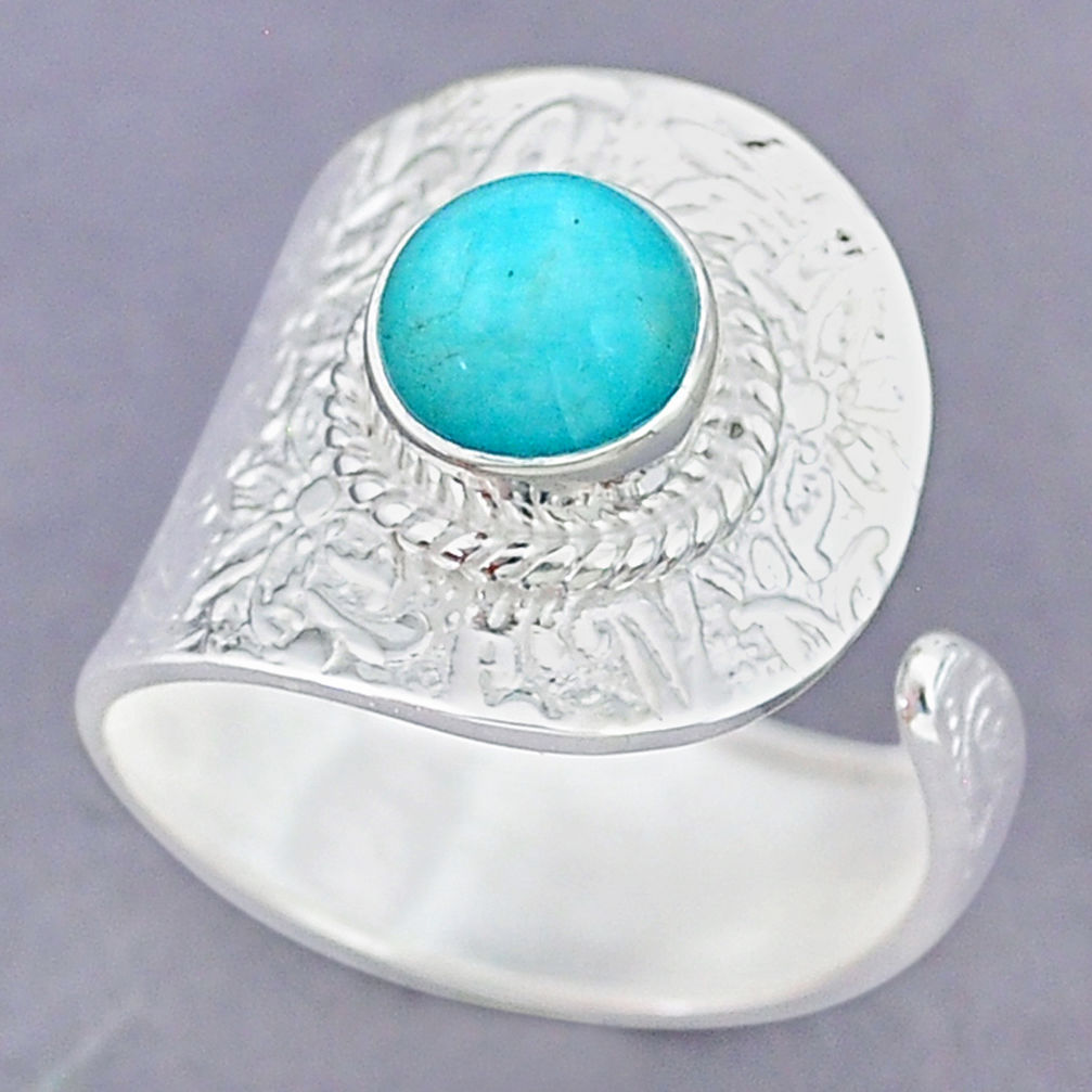 3.34cts natural peruvian amazonite 925 silver adjustable ring size 9 r90559
