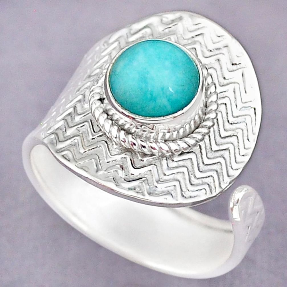 3.07cts natural peruvian amazonite 925 silver adjustable ring size 9 r90670