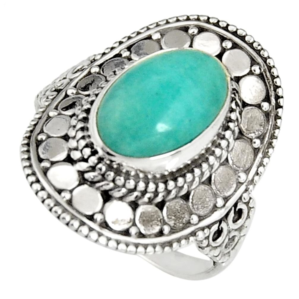 4.50cts natural peruvian amazonite 925 silver solitaire ring size 8.5 r19530