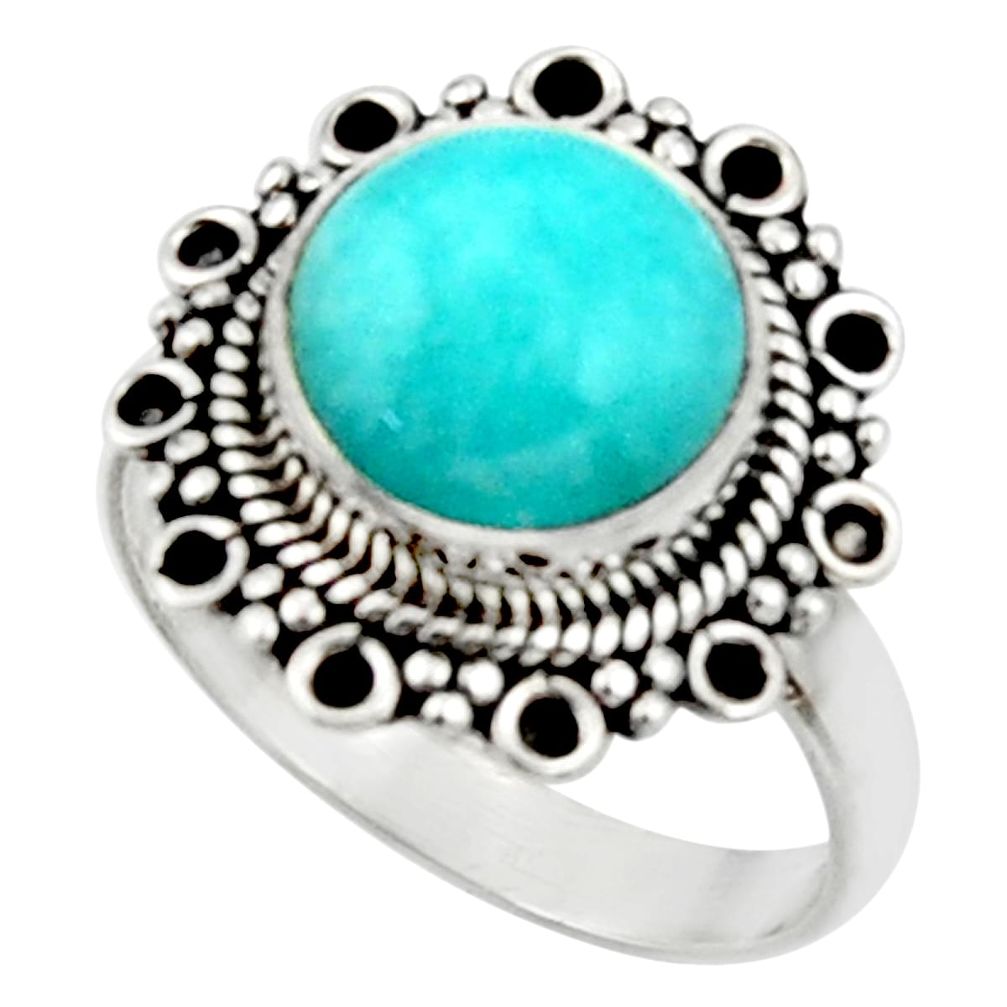 5.14cts natural peruvian amazonite 925 silver solitaire ring size 7.5 r52614