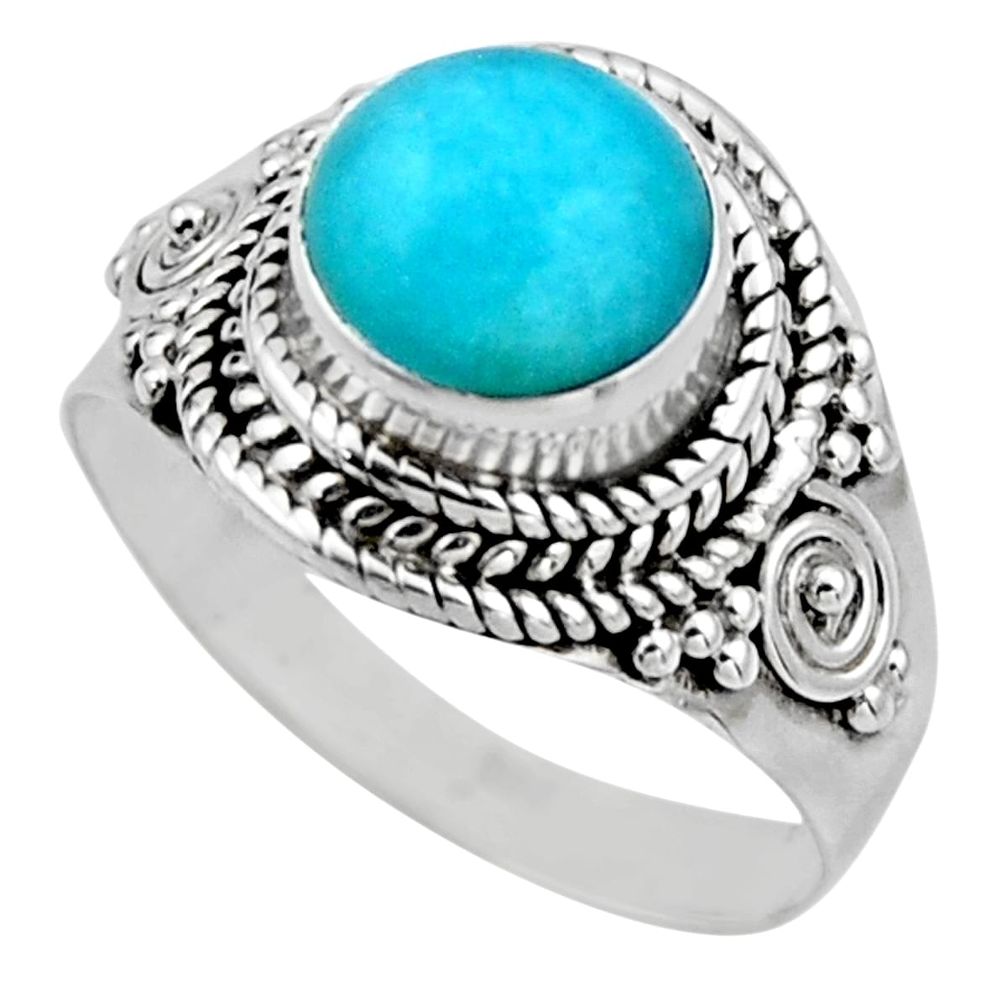 2.58cts natural peruvian amazonite 925 silver solitaire ring size 6.5 r53493