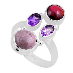 6.74cts natural phosphosiderite amethyst garnet 925 silver ring size 8 n26068