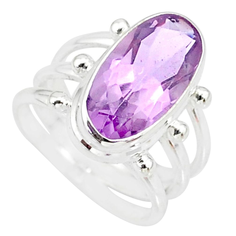 7.24cts natural pink amethyst 925 silver solitaire ring jewelry size 6 r84976