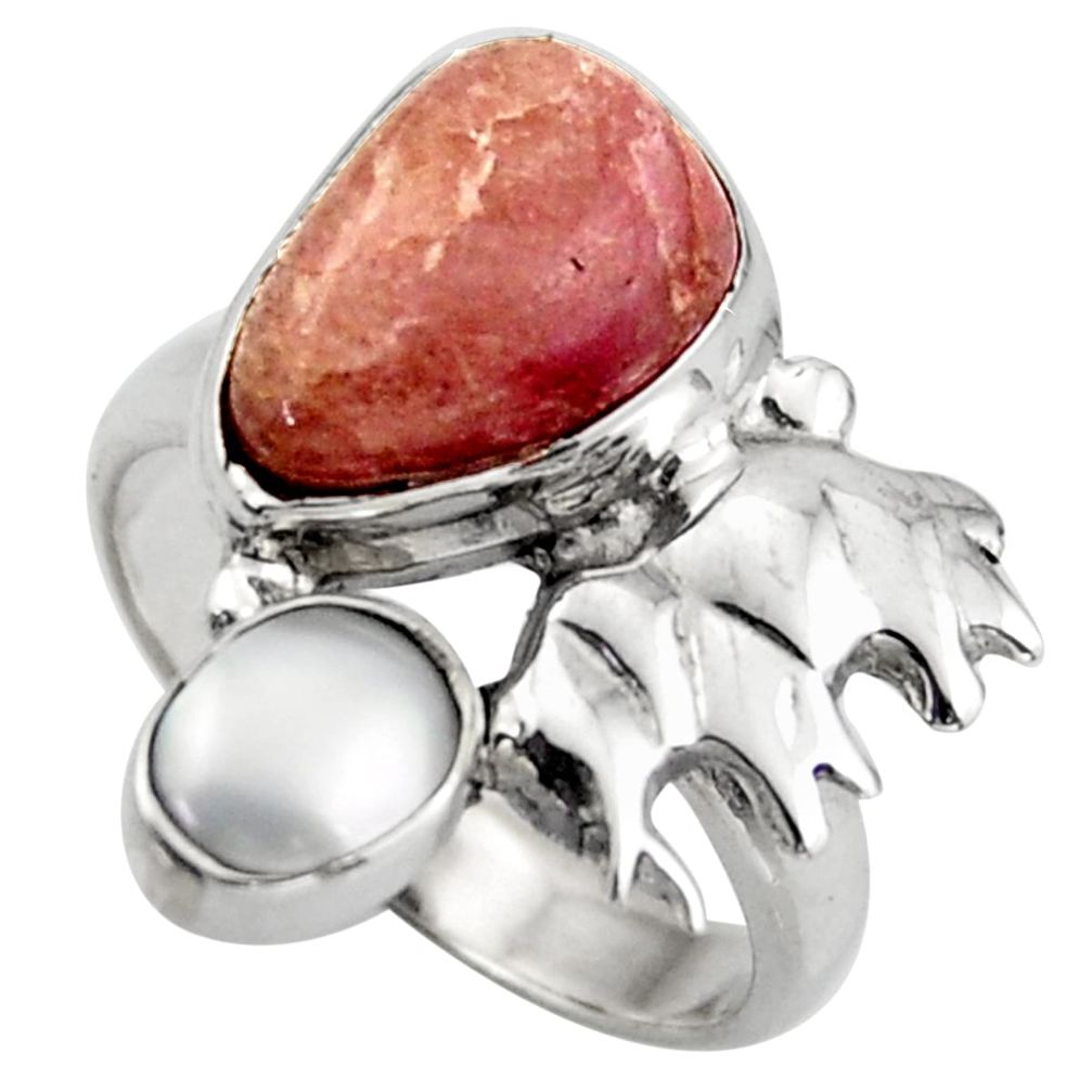 6.22cts natural pink bio tourmaline 925 silver elephant ring size 6.5 d46076