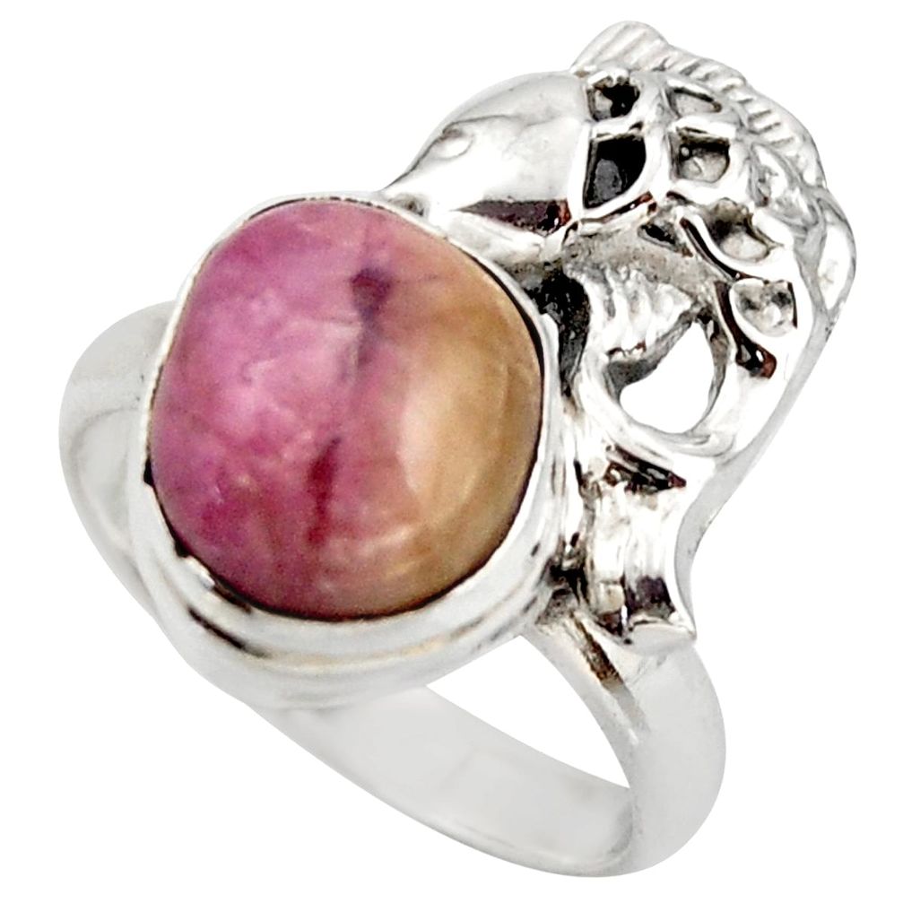 5.18cts natural pink bio tourmaline 925 silver fish ring jewelry size 7.5 d46022