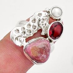 7.10cts natural pink bio tourmaline pearl silver seahorse ring size 6.5 y20804
