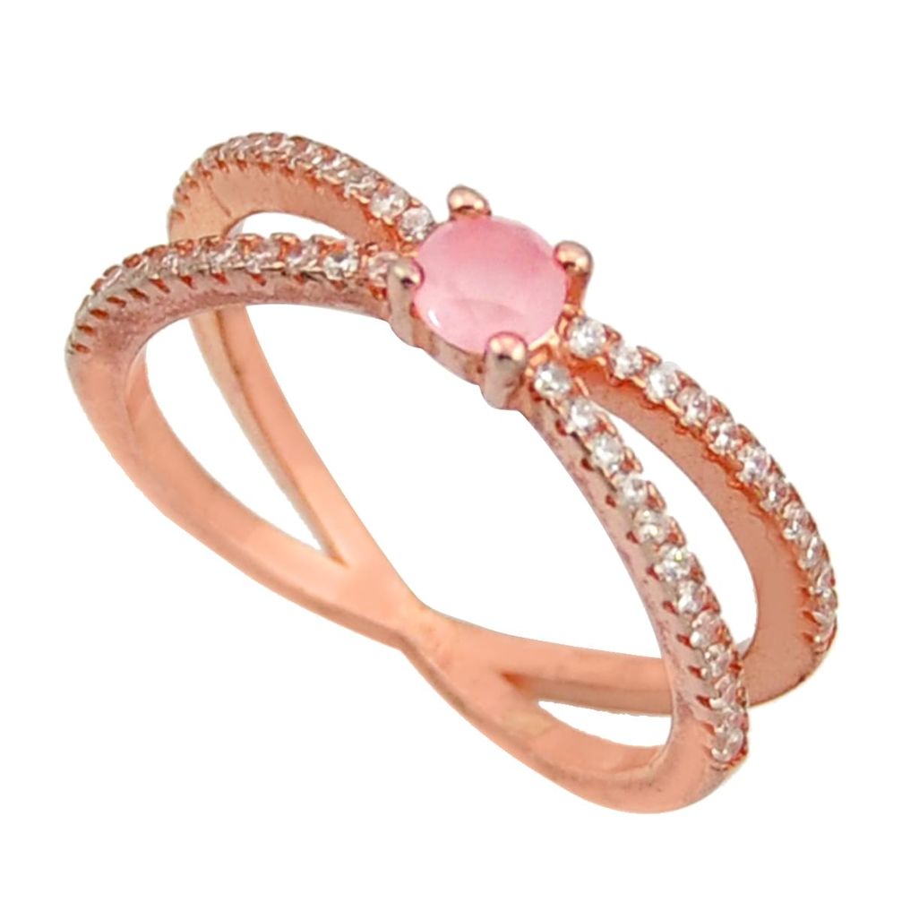 2.15cts natural pink chalcedony 925 silver 14k rose gold ring size 7 c10295