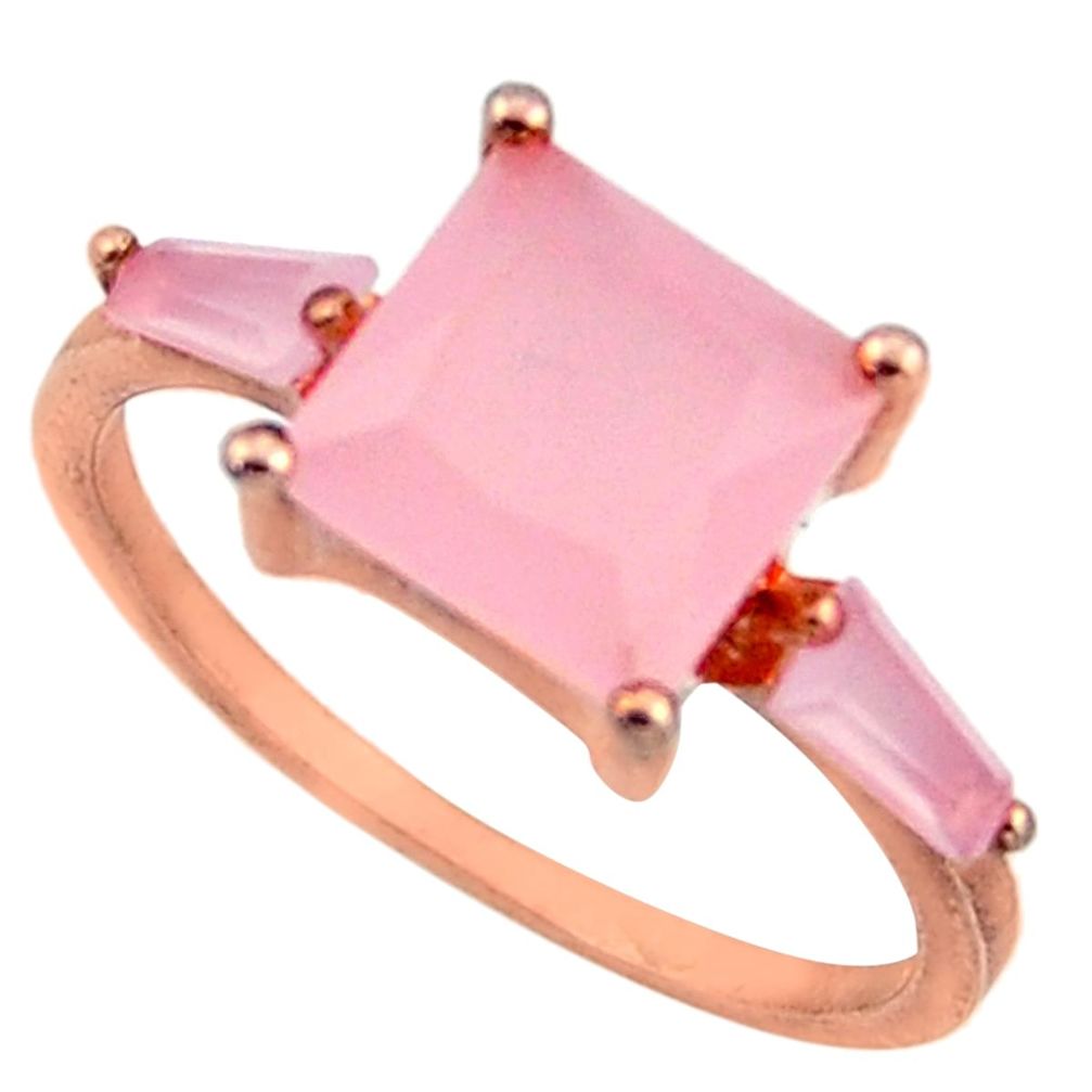 3.97cts natural pink chalcedony 925 silver 14k rose gold ring size 7 c26497