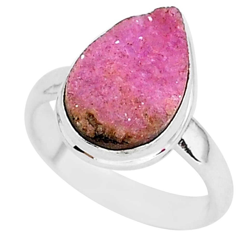 6.38cts natural pink cobalt calcite 925 silver solitaire ring size 7.5 r92910