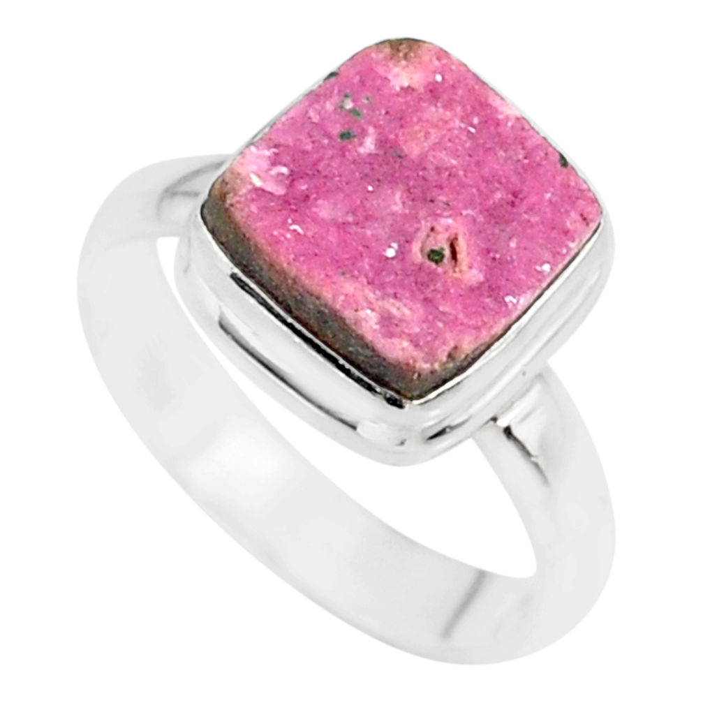 4.68cts natural pink cobalt calcite druzy 925 sterling silver ring size 7 r86027