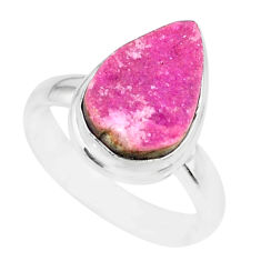 Clearance Sale- 5.82cts natural pink cobalt calcite druzy 925 sterling silver ring size 8 r86035