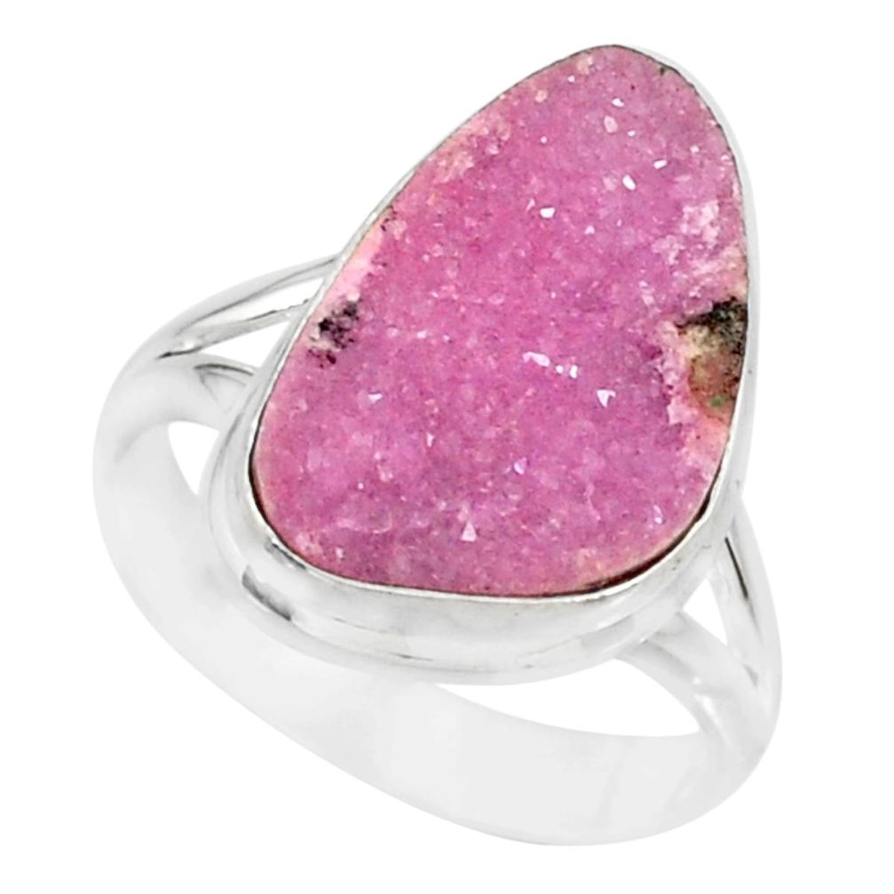 12.06cts natural pink cobalt calcite druzy sterling silver ring size 8.5 r86037