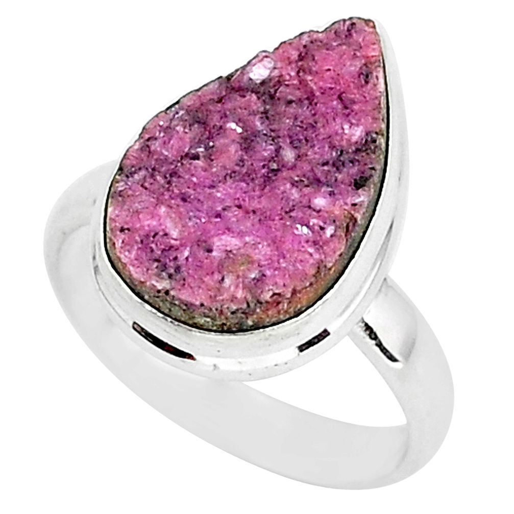 9.29cts natural pink cobalt druzy 925 silver solitaire ring size 8.5 r92886