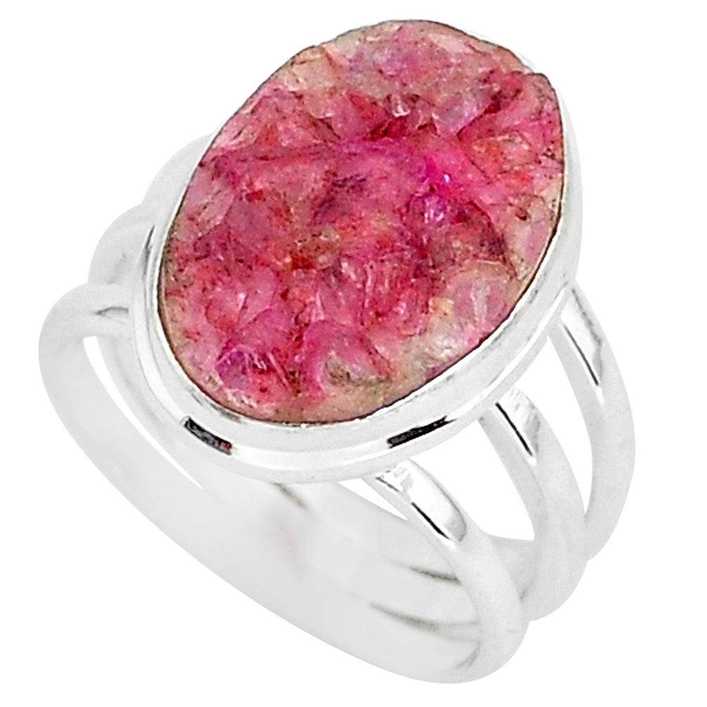 10.02cts natural pink cobalt druzy 925 silver solitaire ring size 7.5 r92890