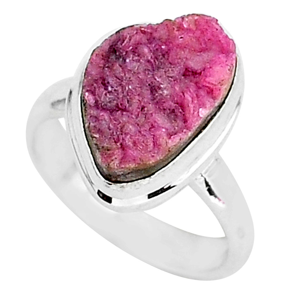 5.81cts natural pink cobalt druzy 925 silver solitaire ring size 6 r92889