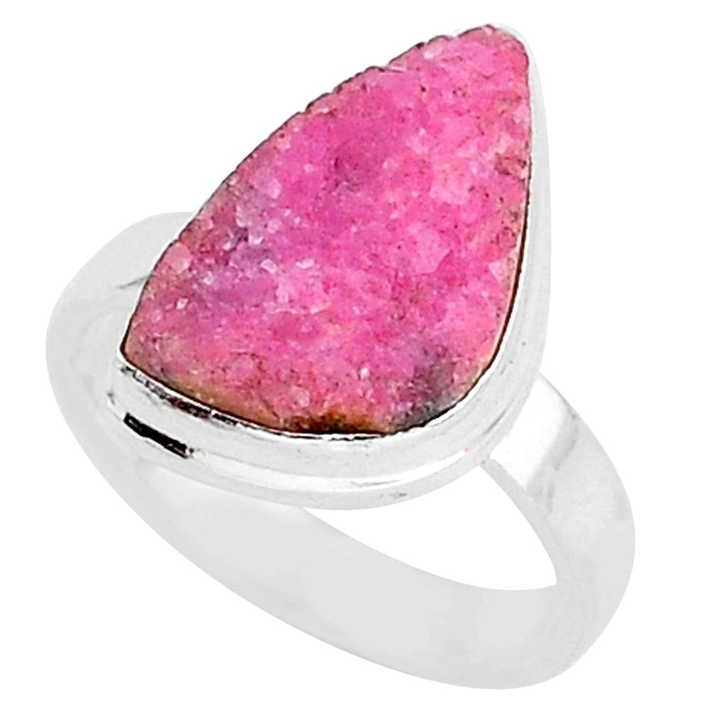 8.49cts natural pink cobalt druzy 925 silver solitaire ring size 7 r92881