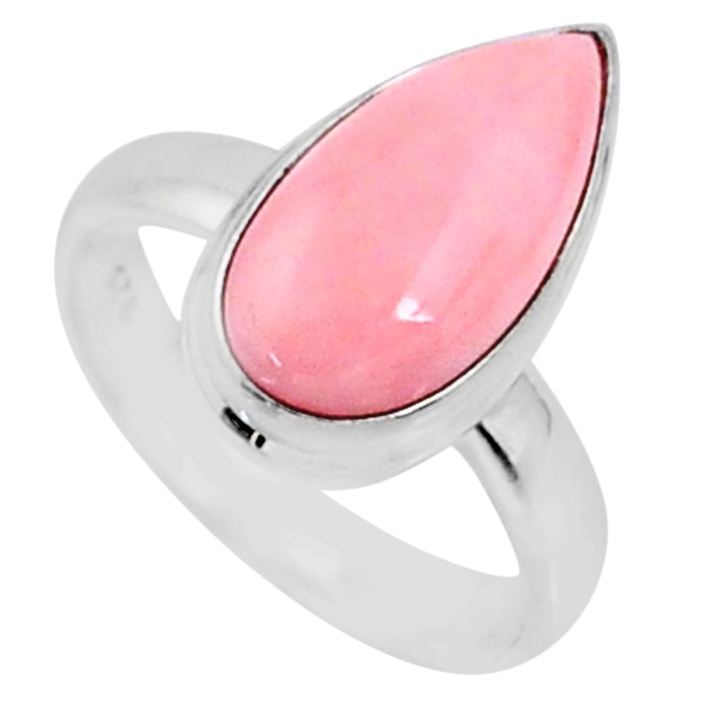 4.67cts natural pink coral 925 sterling silver solitaire ring size 6 r64746