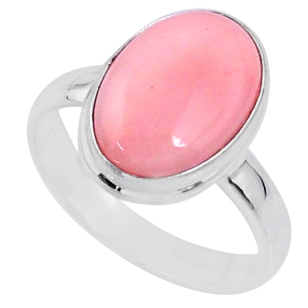 5.36cts natural pink coral 925 sterling silver solitaire ring size 8 r64743