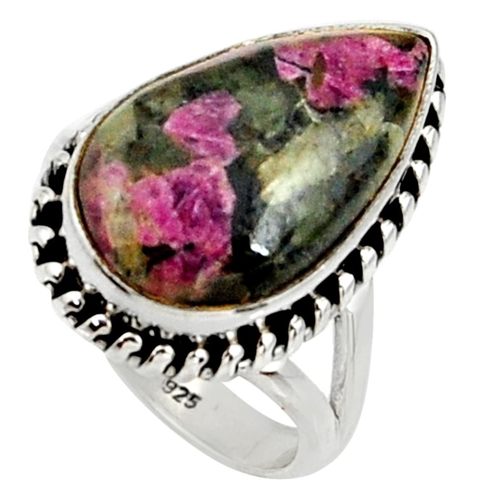 9.03cts natural pink eudialyte 925 silver solitaire ring jewelry size 6.5 r28086