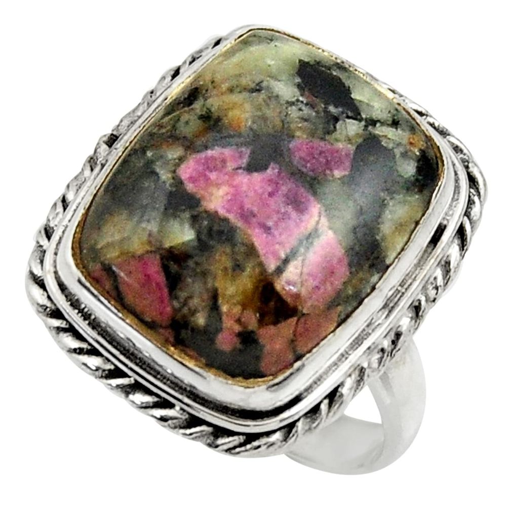 14.43cts natural pink eudialyte 925 silver solitaire ring jewelry size 8 r28675