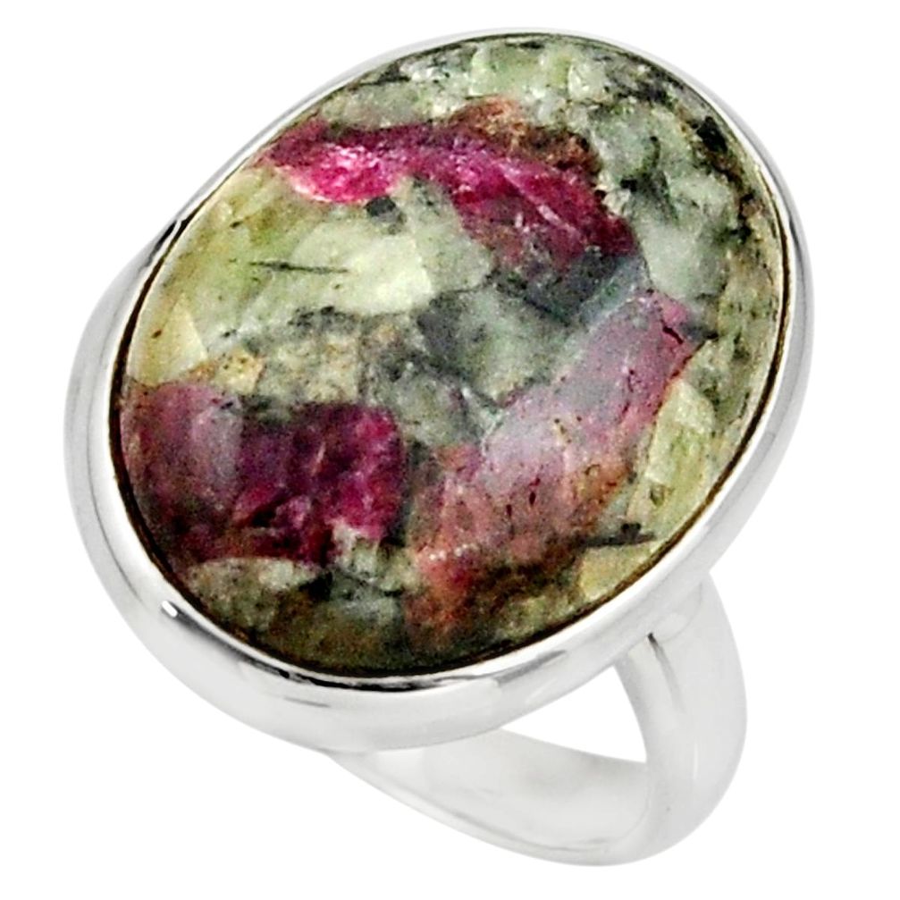 16.92cts natural pink eudialyte 925 silver solitaire ring size 8.5 r26475