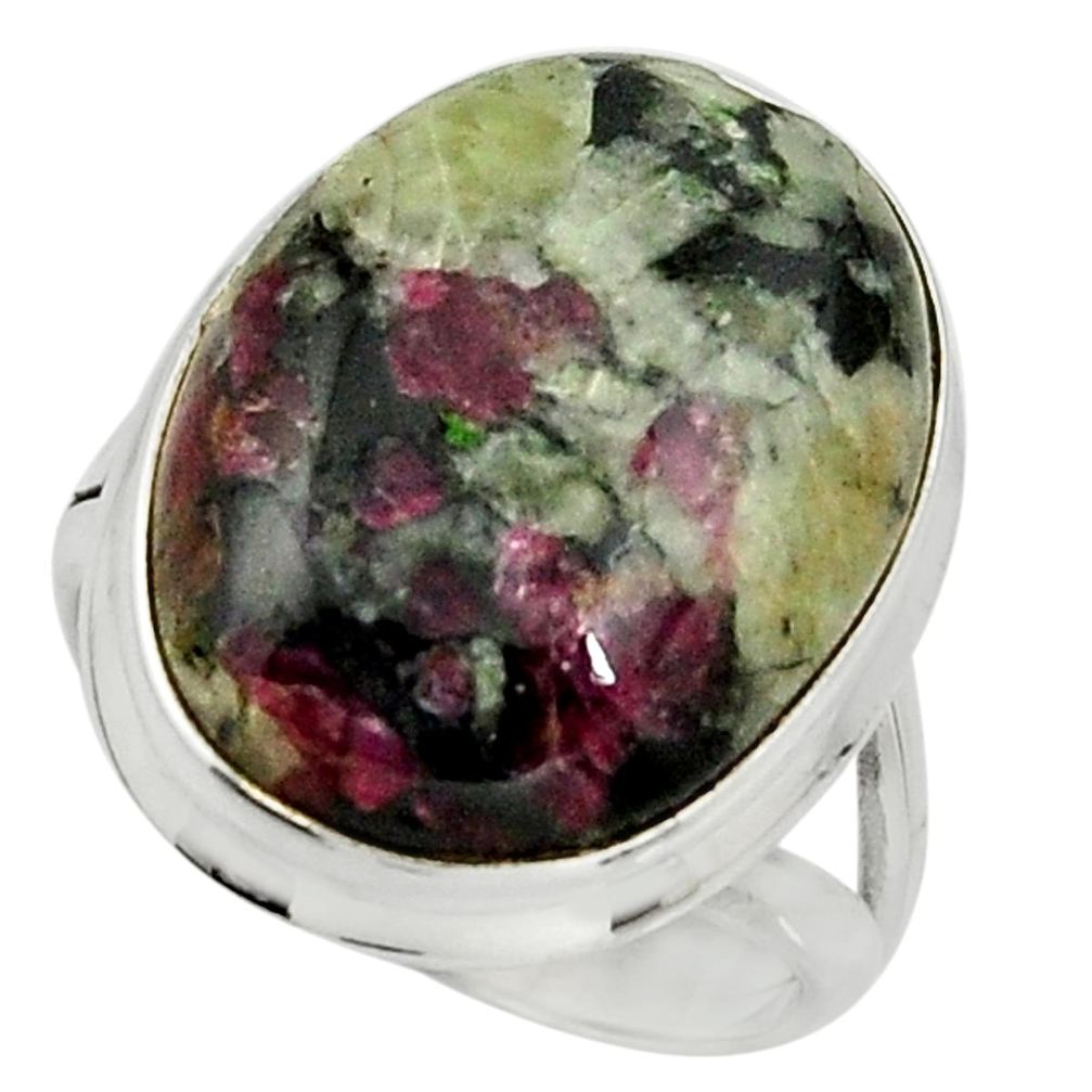 17.38cts natural pink eudialyte 925 silver solitaire ring size 7.5 r26487