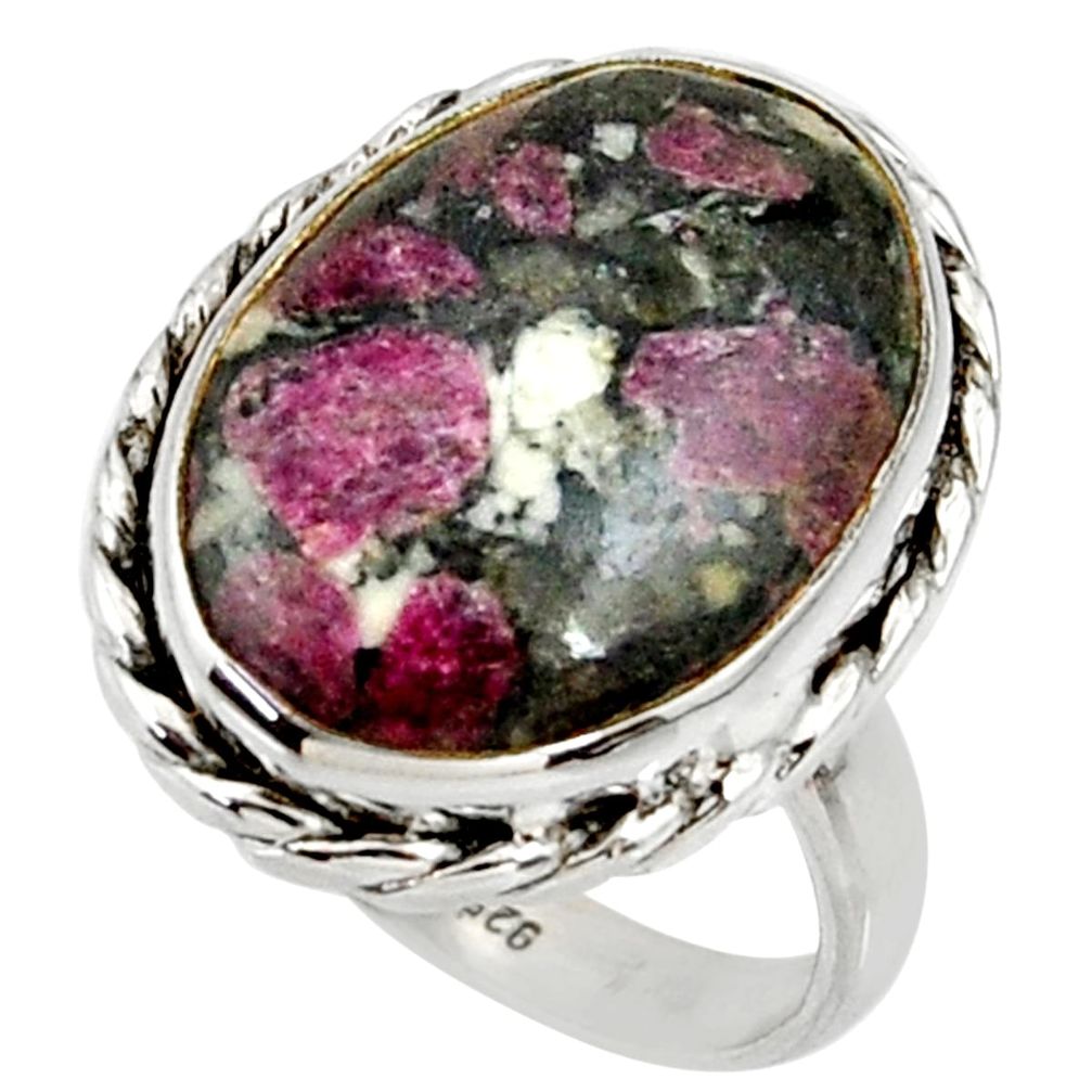 14.41cts natural pink eudialyte 925 silver solitaire ring size 8.5 r28081