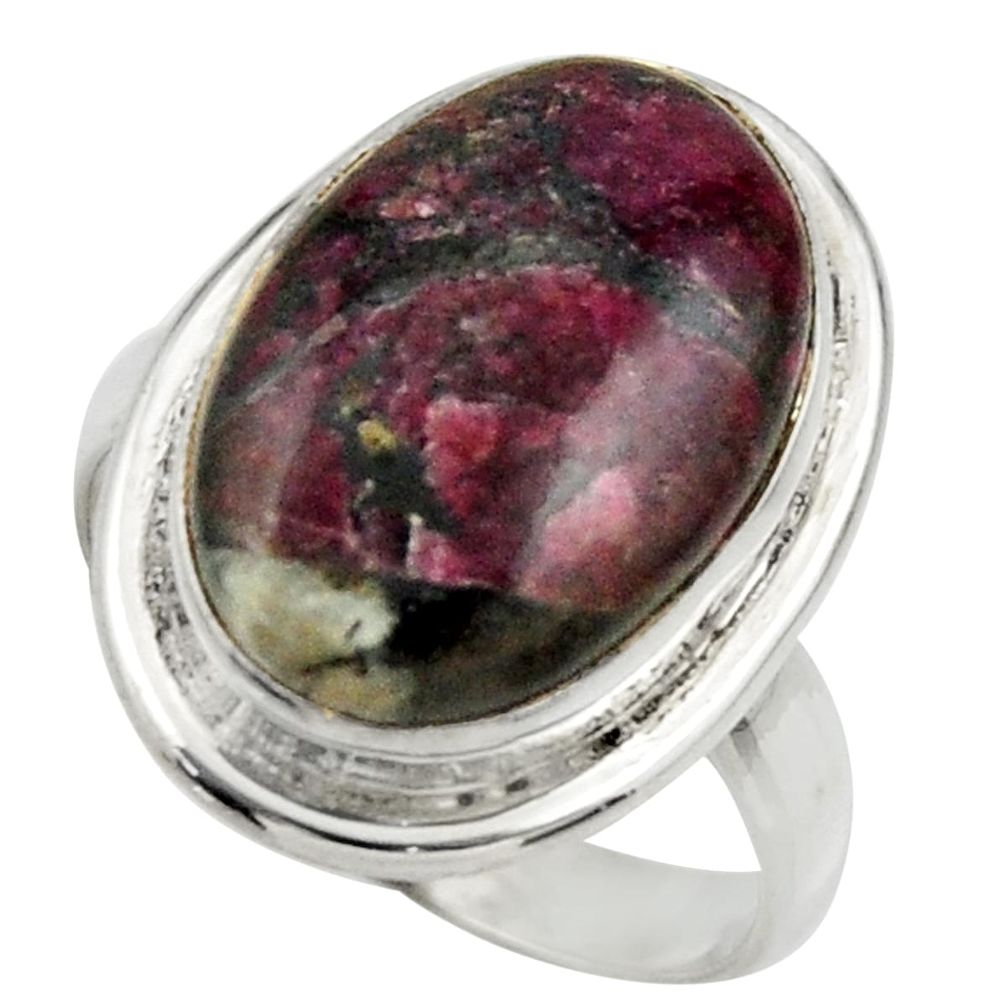 11.93cts natural pink eudialyte 925 silver solitaire ring size 7.5 r28661