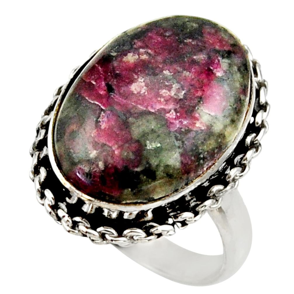 14.26cts natural pink eudialyte 925 silver solitaire ring size 8.5 r28781