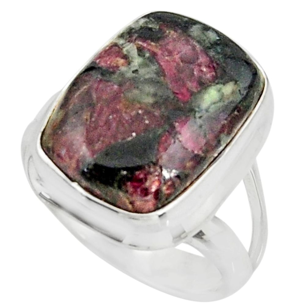 10.54cts natural pink eudialyte 925 sterling silver solitaire ring size 7 r26469
