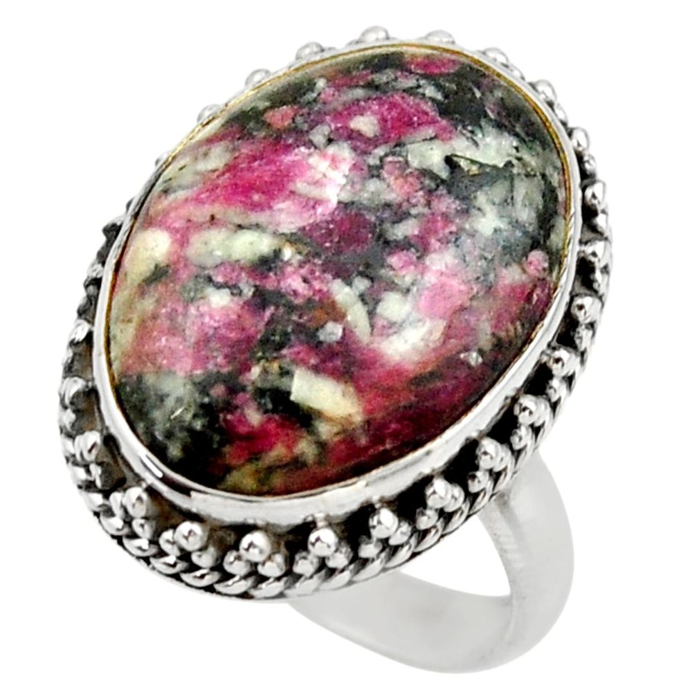 16.17cts natural pink eudialyte oval 925 silver solitaire ring size 8.5 r28783