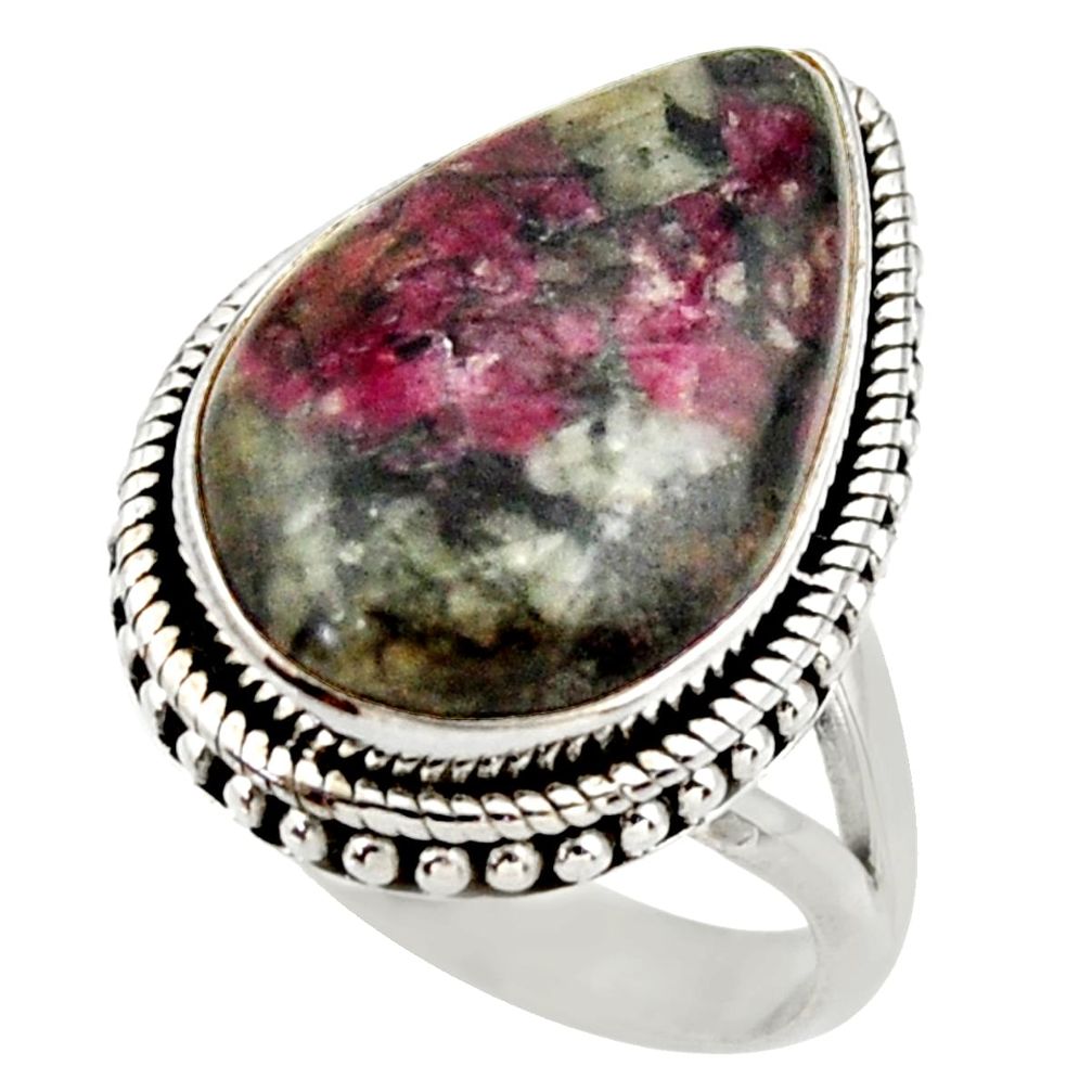 16.93cts natural pink eudialyte pear 925 silver solitaire ring size 8.5 r28788