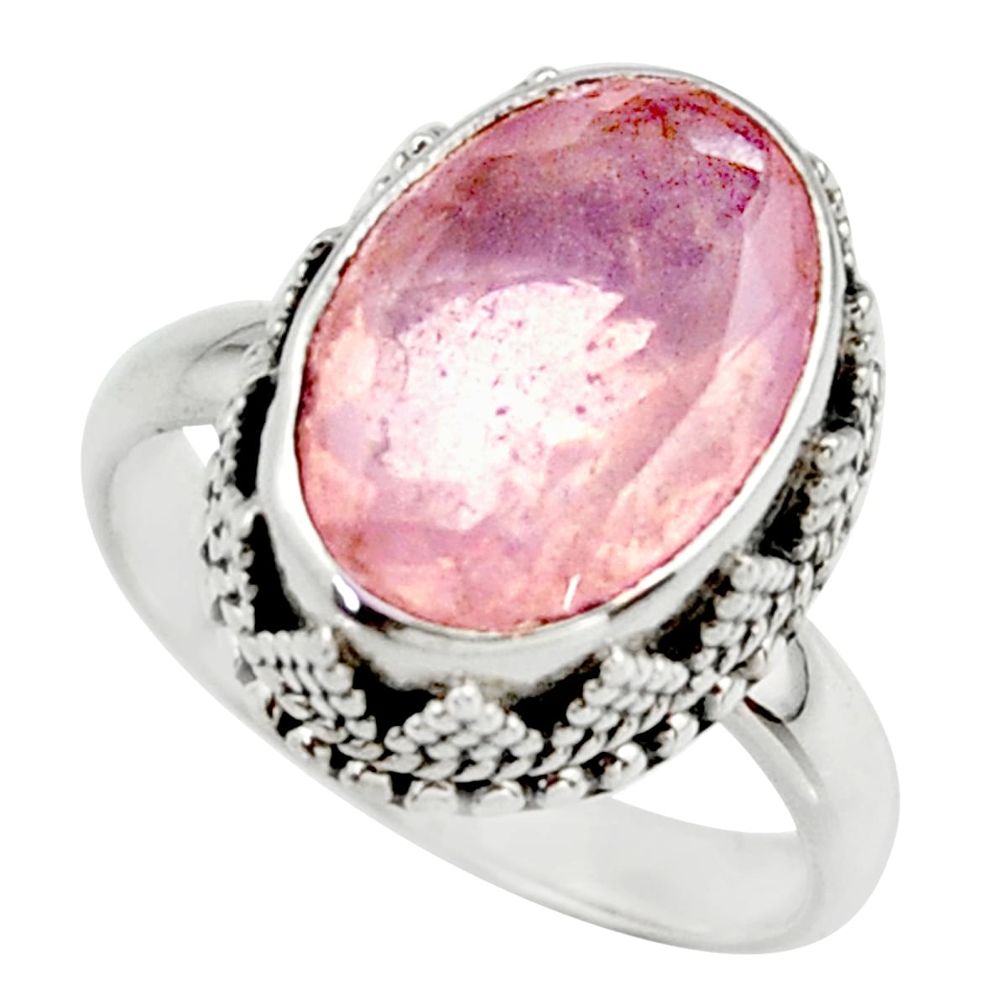 6.48cts natural pink faceted rose quartz 925 sterling silver ring size 8 r42699