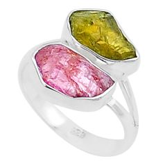 9.39cts natural pink green tourmaline rough fancy 925 silver ring size 9 u26636