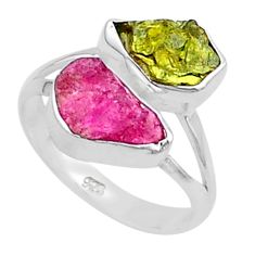 8.24cts natural pink green tourmaline rough silver ring jewelry size 9 u26606