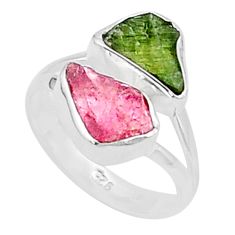 8.26cts natural pink green tourmaline rough sterling silver ring size 7 u26618