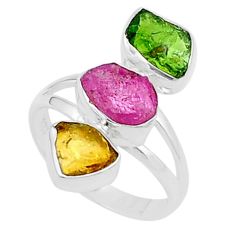 9.37cts natural pink green yellow tourmaline rough 925 silver ring size 9 u26700