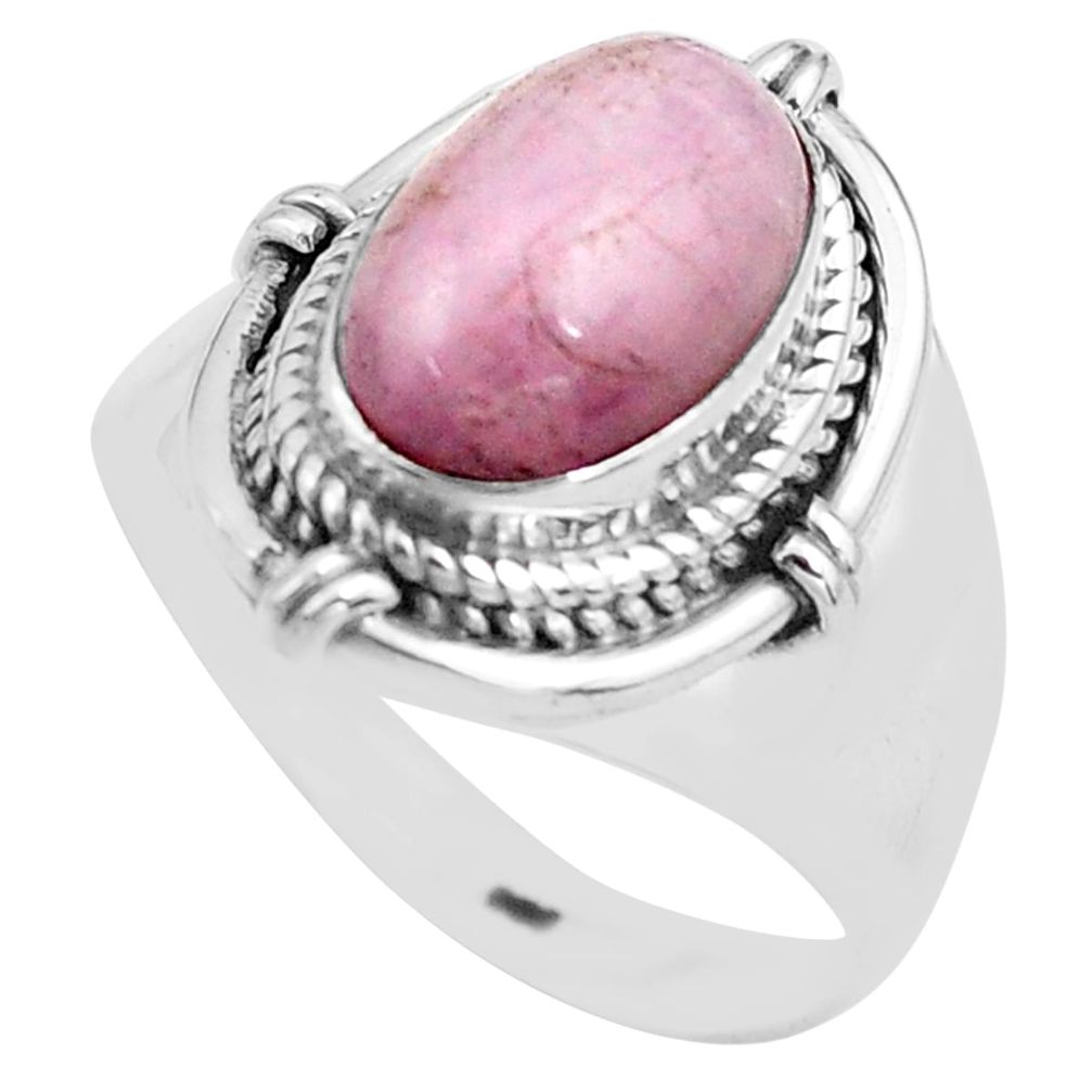 4.55cts natural pink kunzite 925 sterling silver solitaire ring size 8.5 p81267
