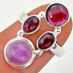 6.42cts natural pink kunzite red garnet 925 sterling silver ring size 7.5 y15251
