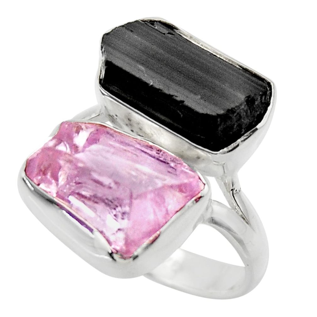 13.77cts natural pink kunzite rough 925 silver ring jewelry size 8 r29656