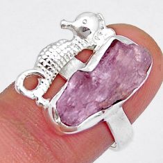 6.84cts natural pink kunzite rough 925 silver seahorse ring jewelry size 7 y3921