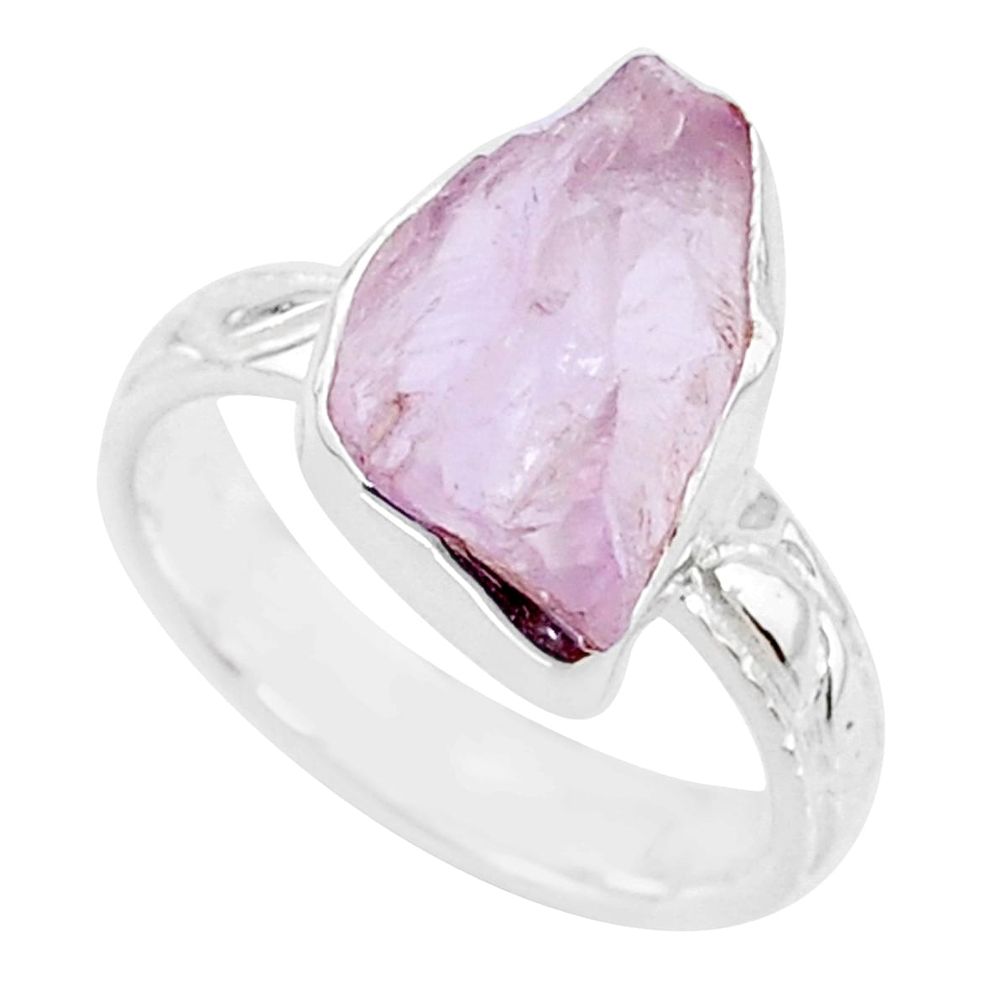 5.82cts natural pink kunzite rough 925 silver solitaire ring size 7 r72028